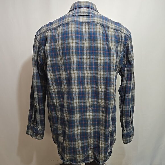 Duluth Trading Free Swingin Flannel Shirt Mens Size Large Blue Button Up Pockets - Picture 4 of 9